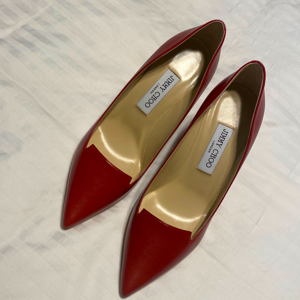 Jimmy Choo Red Pointed Toe Leather Flats